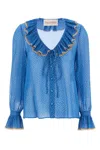 Valentino Garavani Light Georgette Shirt With Plusdepois Print In Blue