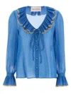 Valentino Garavani Light Georgette Shirt With Plusdepois Print In Blue
