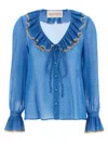 Valentino Garavani Light Georgette Shirt With Plusdepois Print In Blue