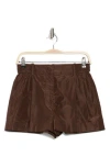 Valentino High Rise Silk Taffeta Mini Shorts In Deep Chocolate