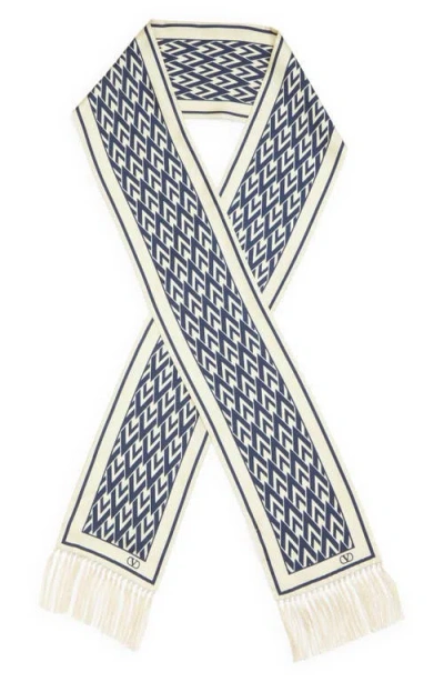 Valentino Garavani Silk Skinny Scarf In Navy/cream