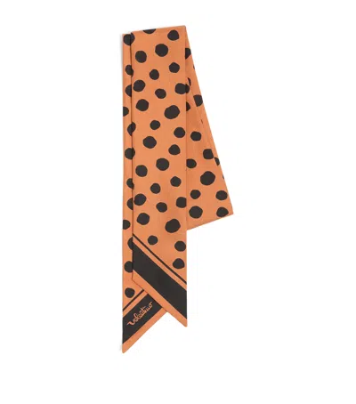 Valentino Garavani Silk Spotted Print Scarf In Brown