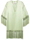 Valentino Tunic Dress In Silk Satin With Fringe In Green