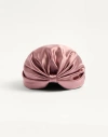 Valentino Wrap-around Silk Turban With Voluminous Effect In Beige And Gold In Or/rose