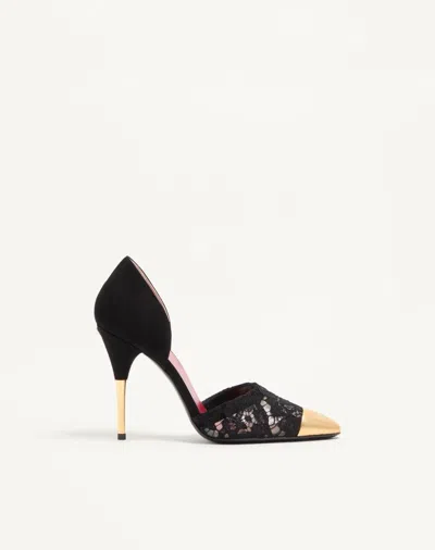 Valentino Garavani Sinead Suede And Lace Court Shoes 105mm Woman Black/gold 36