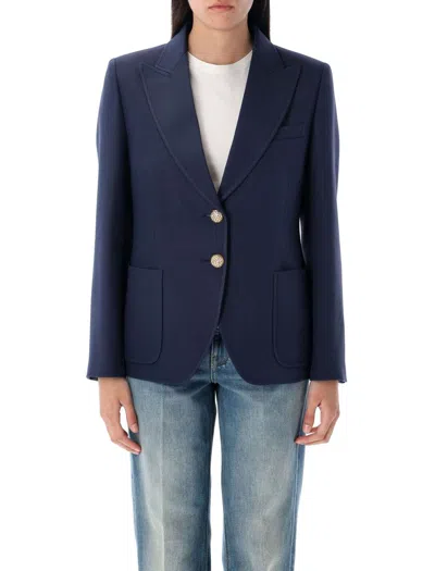 Valentino Single Breast Wool Silk Blazer In Blue