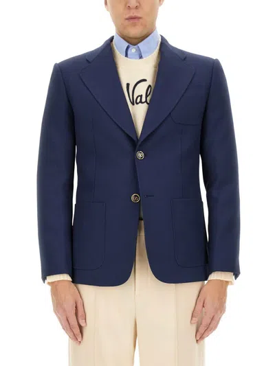 Valentino Tailored Blue Single-breasted Jacket In Virgin Wool