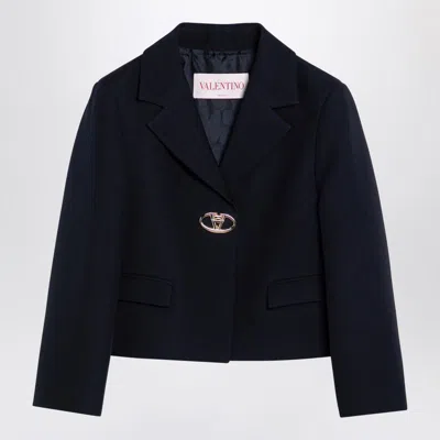 Valentino Garavani Single-breasted Navy Crop Jacket In Blue