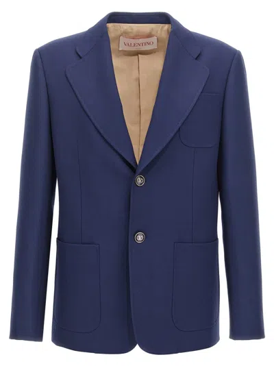 Valentino Garavani Single-breasted Virgin Wool Blazer With Mirror Lapels In Blue