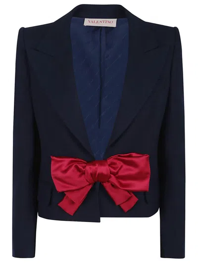 Valentino Garavani Single-breasted Viscose Jacket With Bow Detail In Ql Provence Blue