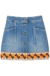 Valentino Garavani Medium Blue Denim Skirt With Geometric Trim Women In Blue