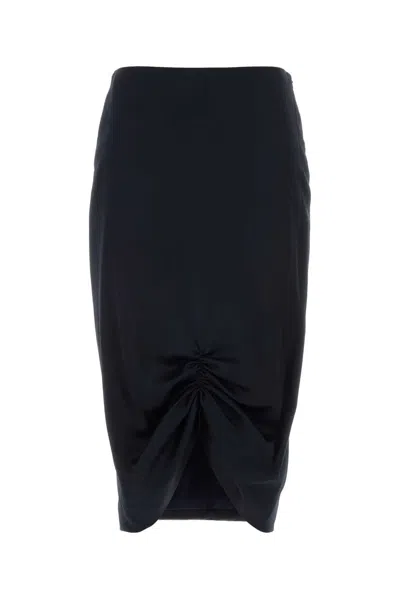 Valentino High-waisted Satin Pencil Midi Skirt With Curved Hem In Black