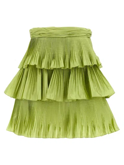 Valentino Garavani Tiered Pleated Silk Skirt In Green