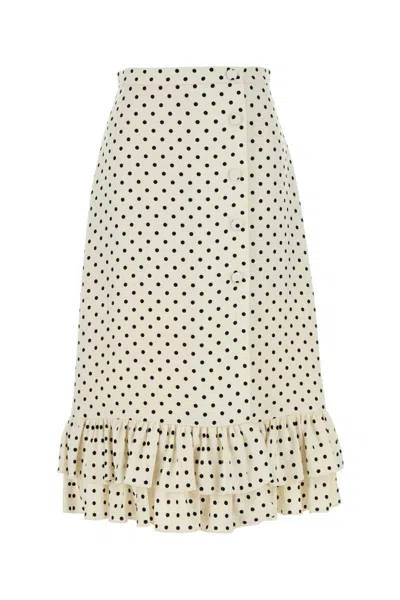 Valentino Ivory Polka-dot Skirt With Ruffles In Black