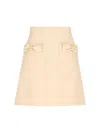 Valentino Bow-detailed Wool And Silk-blend Mini Skirt In Neutral