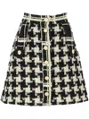 Valentino Houndstooth High-waisted Skirt Button Detailing In Black