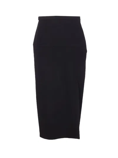 Valentino High Waist Midi Skirt With Back Slit In Black
