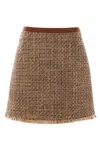 Valentino Frayed Wool-blend Tweed Mini Skirt In Brown+multi