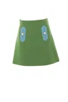 Valentino Green Logo Solid Skirt In Laurel+celestial Blue