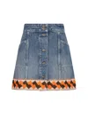 Valentino Garavani Denim Mini Skirt With Jacquard Trim In Medium Blue Denim