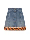 Valentino Garavani Denim Mini Skirt With Jacquard Trim In Medium Blue Denim