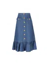 Valentino Garavani Blue Denim Cotton Skirt In Medium Blue Denim