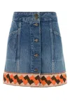 Valentino Garavani Denim Mini Skirt With Jacquard Trim In Mediumbluedenim