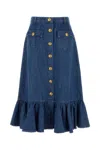 Valentino Blue Denim Midi Skirt In Multi