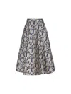 Valentino Metamorphos Tulips Brocade Midi Skirt In Navy/gold