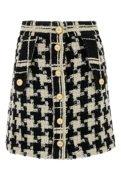 Valentino Houndstooth High-waisted Skirt Button Detailing In Multicolor