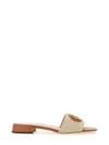 Valentino Vlogo Embellished Textured-leather And Canvas Slides In Neutral