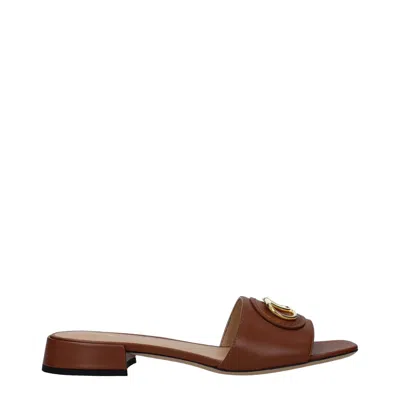Valentino Garavani Slides And Clogs Women's Leather Brown/tobacco