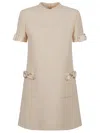 Valentino Garavani Slightly Flared Beige Crepe Couture Dress With Bow Detail In Neutral