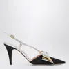 Valentino Garavani Bowow Slingback Pumps In Moirè Fabric 85mm Woman Black/silver/antique Gold 41 In Multi