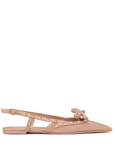 Valentino Garavani Valentino Rockstud Bow Patent Slingback Ballerina Flat In Neutral