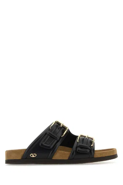 Valentino Garavani Women Black Leather Fussfriend Slippers In Nerosigaro