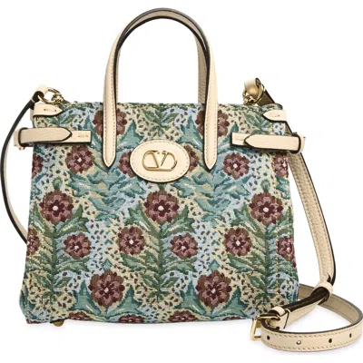 Valentino Garavani Small Antibes Tess Tapestry Tote In Blue Multi