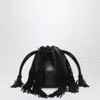 Valentino Vlogo Plaque Fringed Shoulder Bag In Black