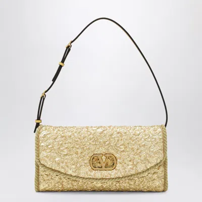 Valentino Garavani Small De Vain Bag In Gold Cloqué Jacquard Fabric In White