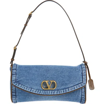 Valentino Garavani Small Devain Denim Clutch In Orange
