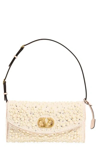 Valentino Garavani Small Devain Faux Pearl Clutch In Neutral