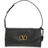 Valentino Devain Leather Shoulder Bag With Metal Vlogo Signature In Pattern