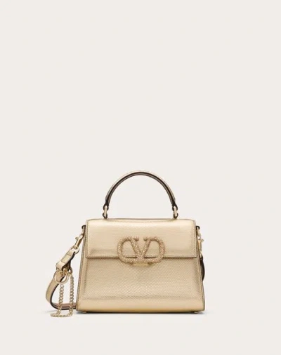 Valentino Garavani Small Garavani Vsling Handbag In Metallic Karung Woman Platinum/beige/gold/crysta