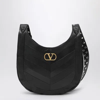 Valentino Garavani Small Hoboho Bag In Black Chevron-pattern Nappa