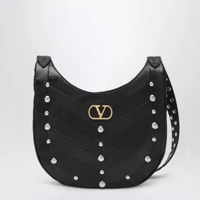 Valentino Garavani Small Hoboho Bag With Chevron Pattern And Studs In Black
