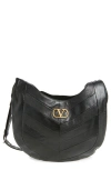 Valentino Garavani Medium Hoboho Bag In Chevron-pattern Nappa In Black