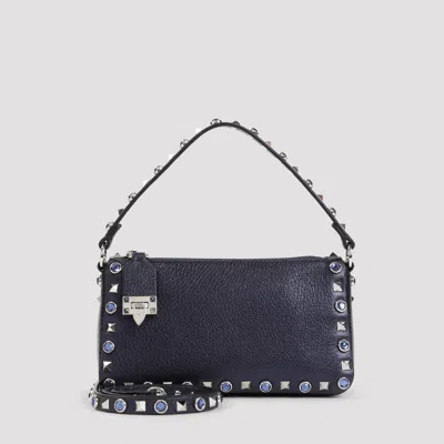 Valentino Garavani Small Leather Studded Shoulder Handbag With 21cm X 11cm X 7.5cm Dimensions In Blue
