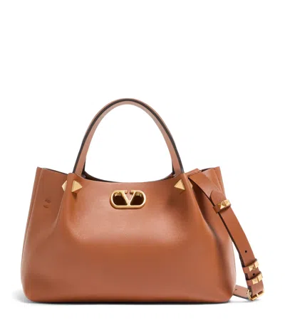 Valentino Garavani Small Leather Vlogo Signature Tote Bag In Brown