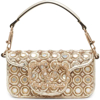 Valentino Garavani Small Locò Jeweled & Beaded Leather Shoulder Bag In Neutral