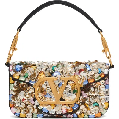Valentino Garavani Small Locò Vlogo Paillette & Crystal Silk Satin Shoulder Bag In Multi
